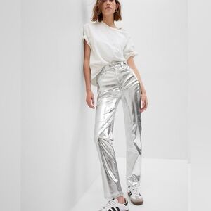 Gap Cheeky high rise straight silver pants sz 29